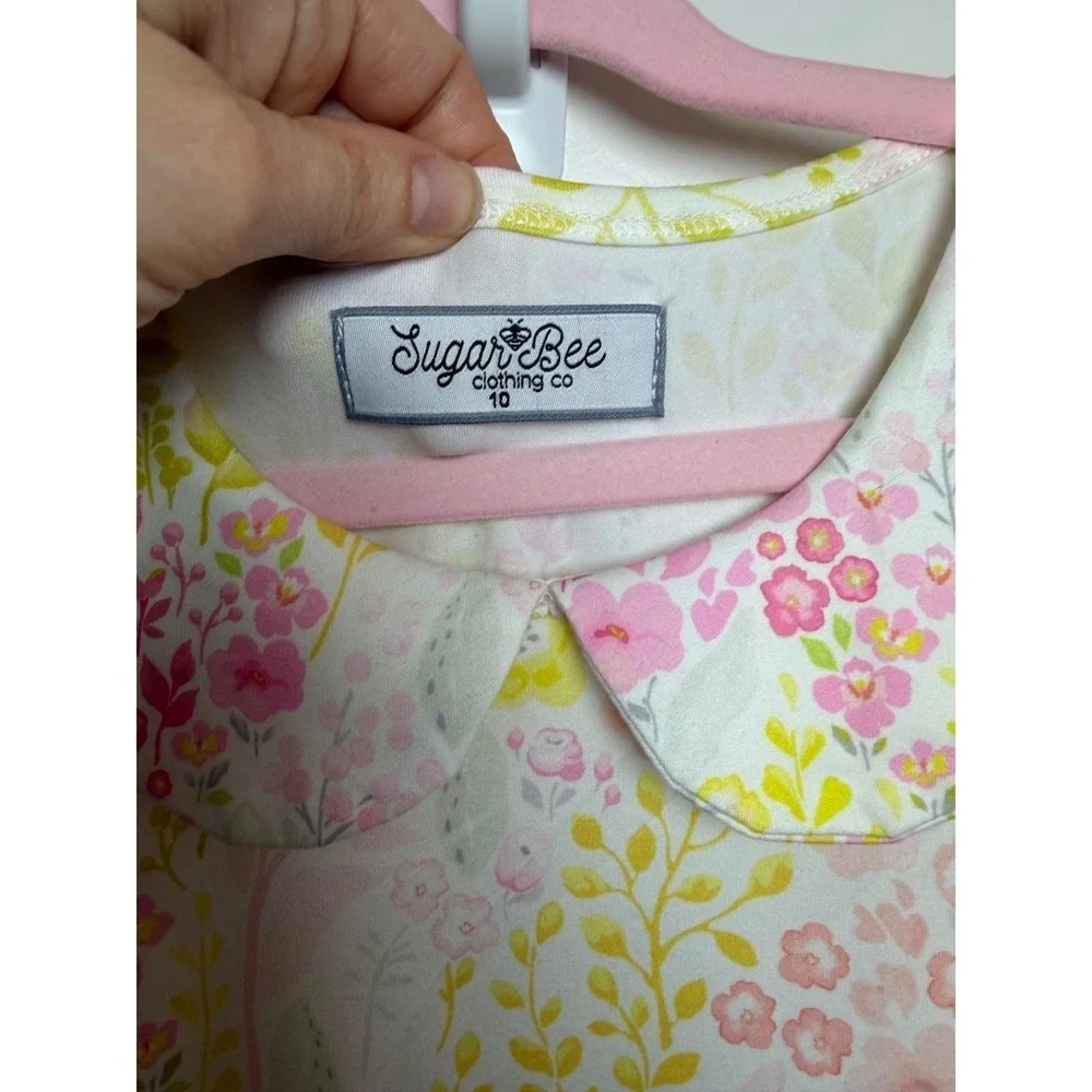 Sugar Bee Clothing Co Girls Floral Butterfly Peter Pan Collar Pocket Dress 10
